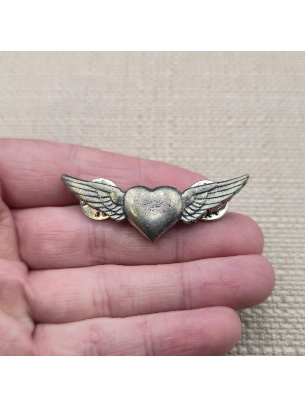 Vintage Metal Heart with Wings Angel Wing Biker Lapel Pin A8873
